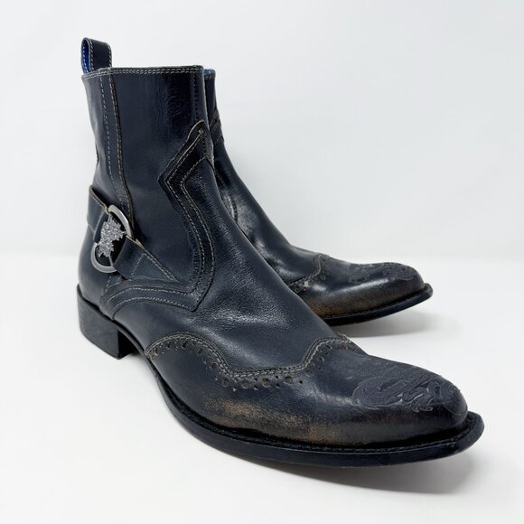 Mark Nason Black Leather Ankle Boots w Dragon Detail Men's Size 11 Made in Italy - Picture 1 of 12